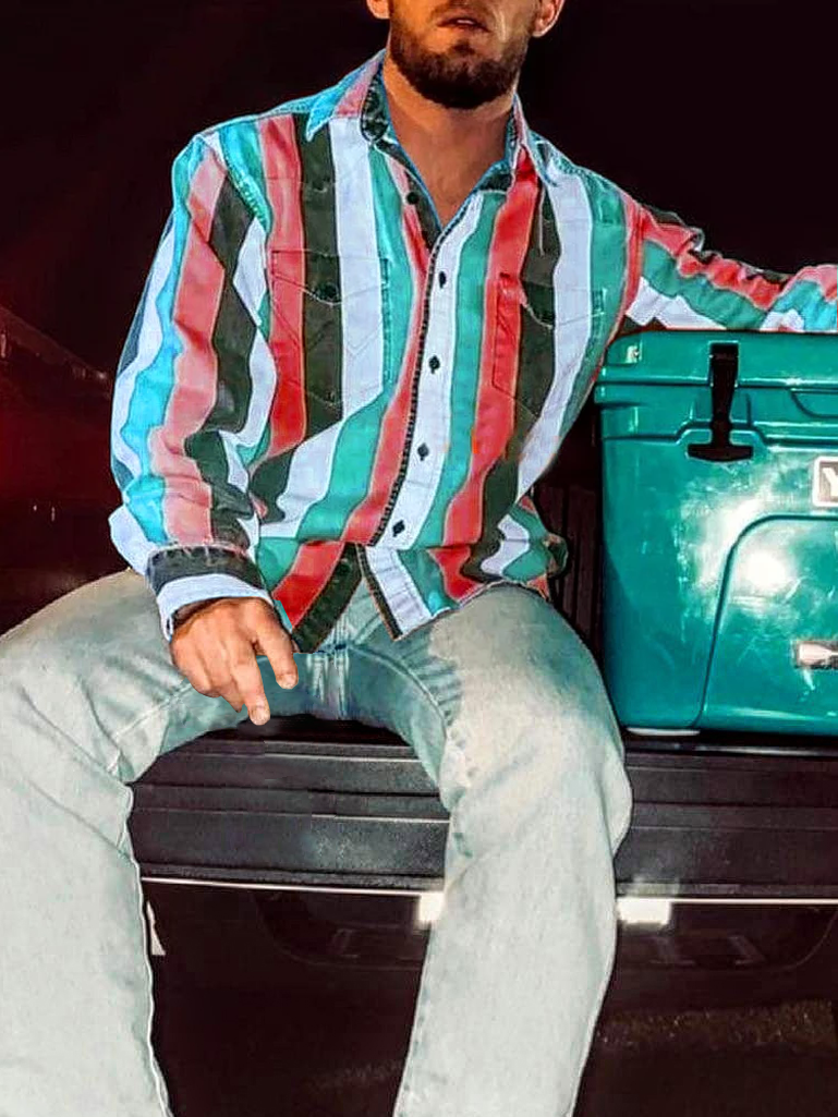 Blue and Brown Striped Shirt