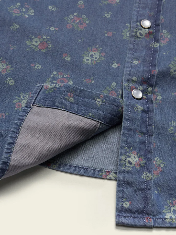 Boho Retro Western Shirt, Tiny Floral Print Shirt