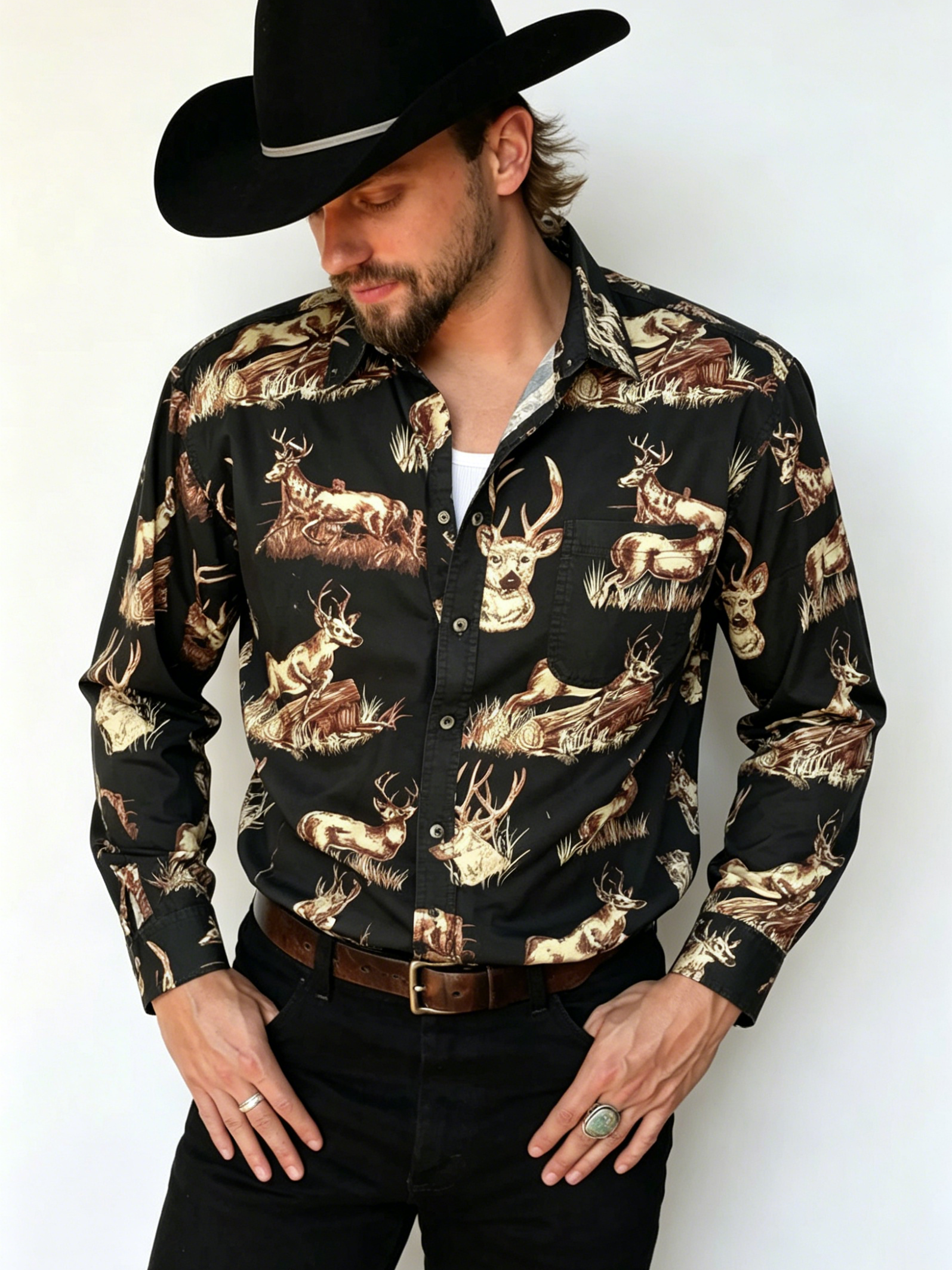 Vintage Deer Print Western Long Sleeve Shirt