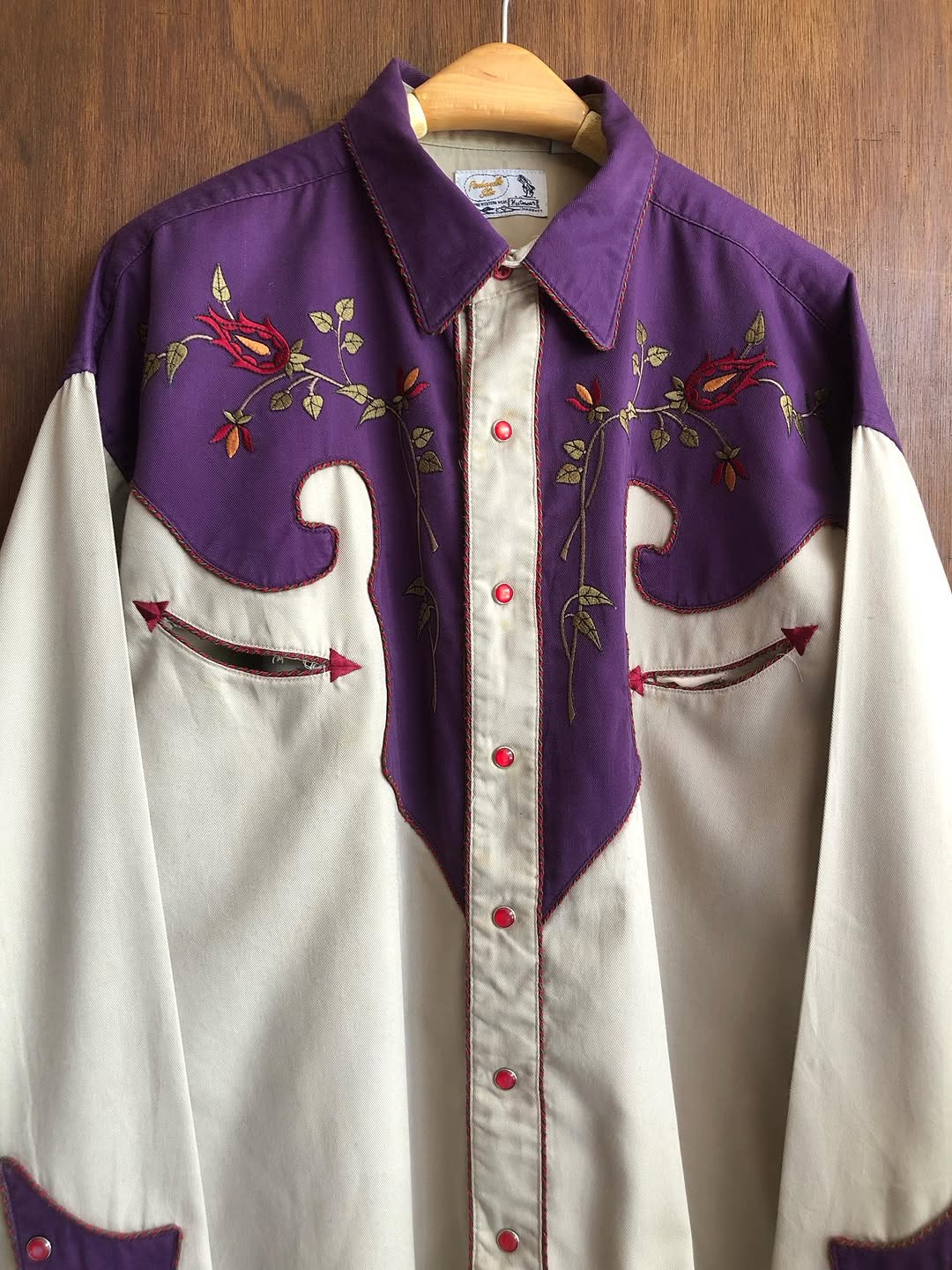 Purple Beige Floral Western Embroidered Shirt