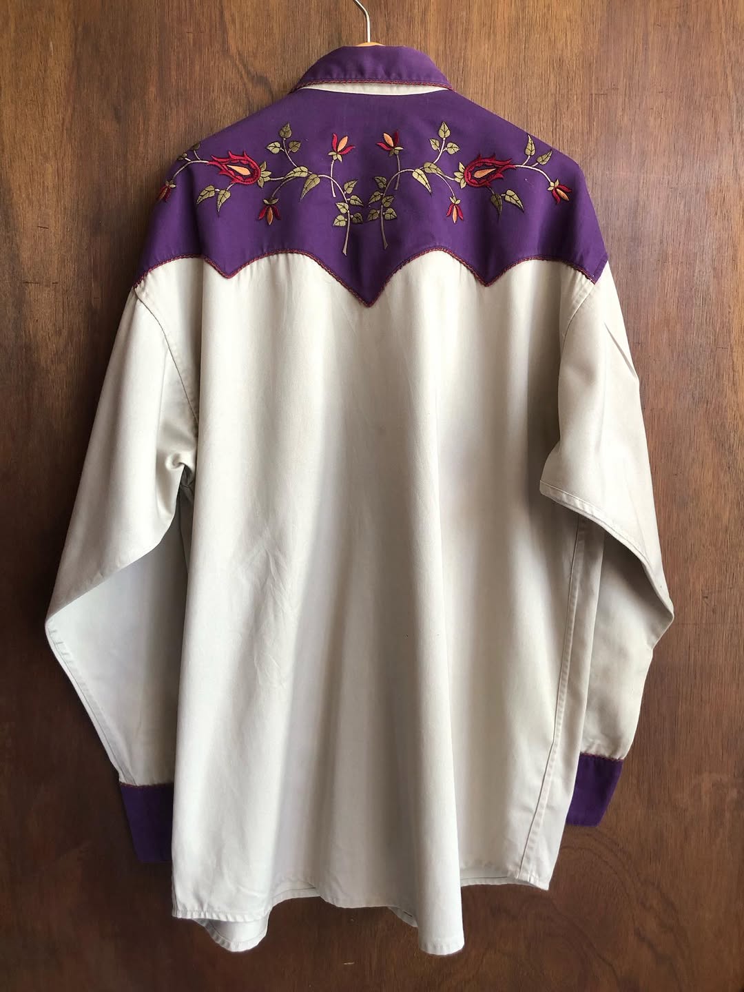Purple Beige Floral Western Embroidered Shirt