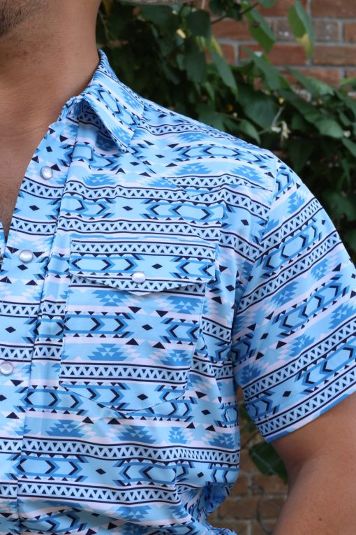 Rodeo Men’s Blue UPF 50+ Pearl Snap Shirt