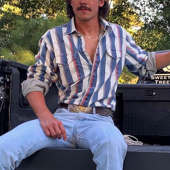 Men's Fashionable Casual Western Blue White Striped Shirt