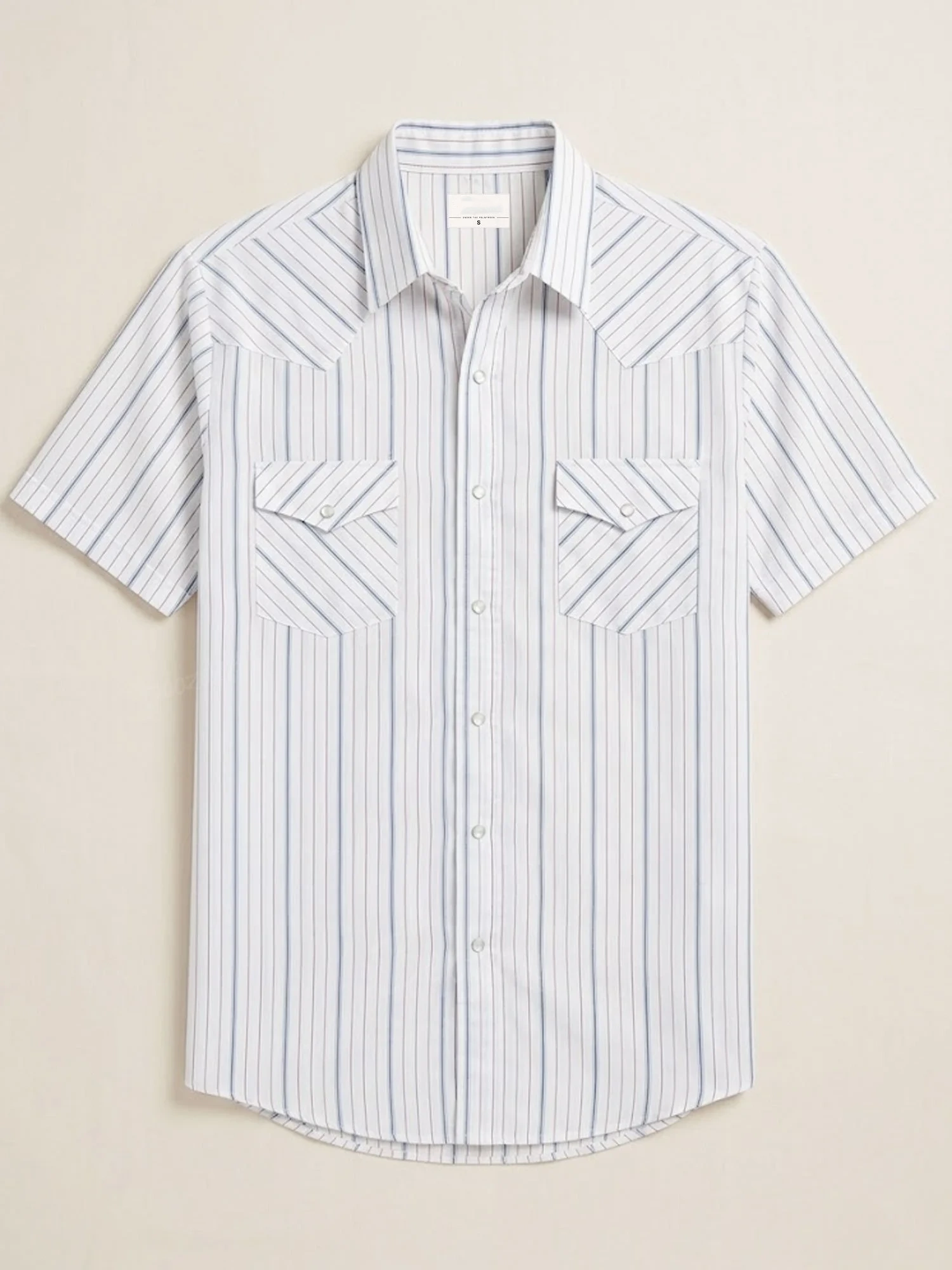 Blue & White Pinstripe Western Yoke Short Sleeve Shirt
