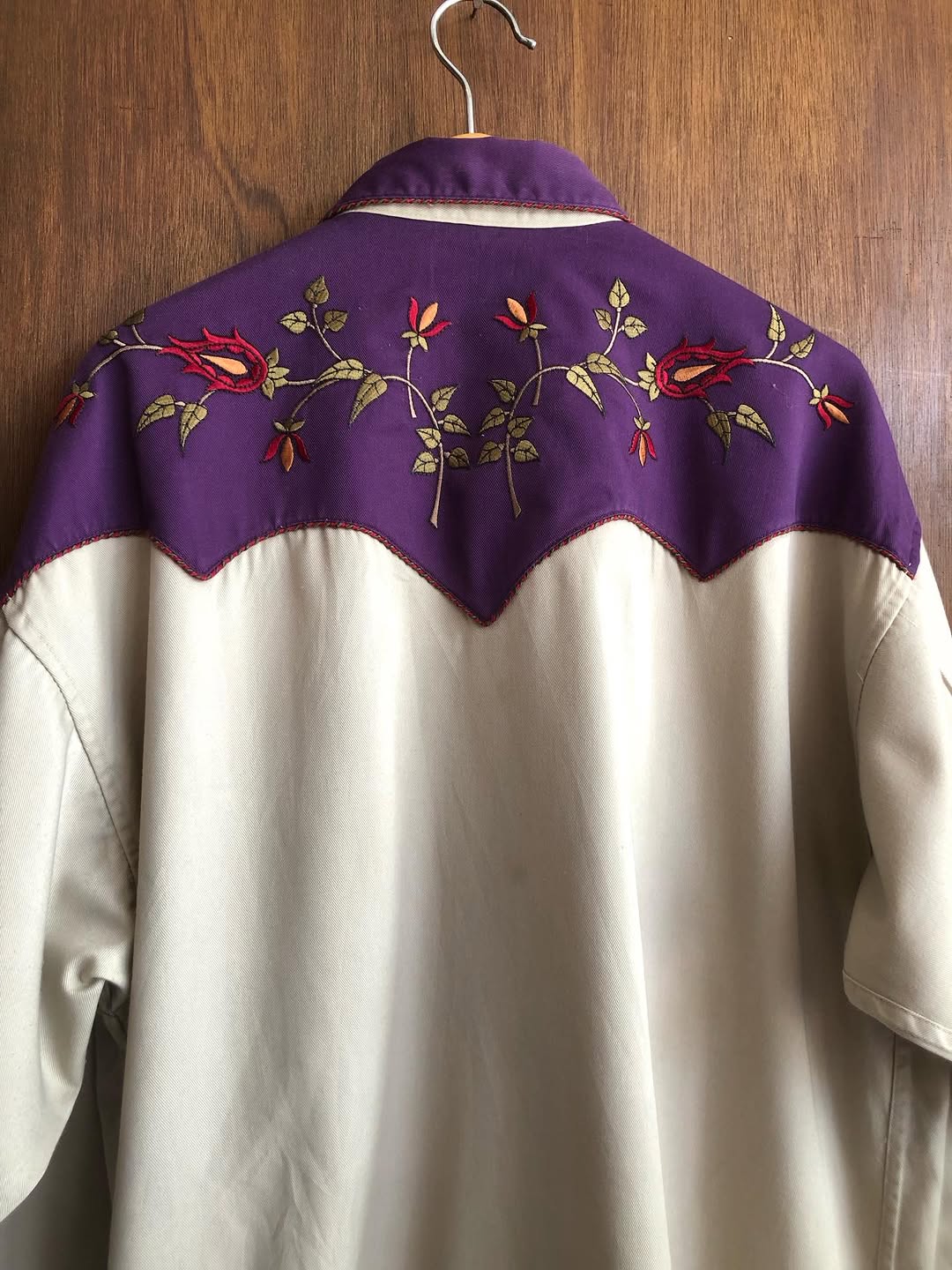Purple Beige Floral Western Embroidered Shirt