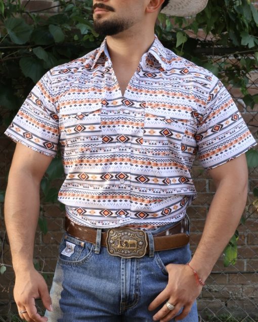 Rodeo Men White Horizontal Pearl Snap Shirt