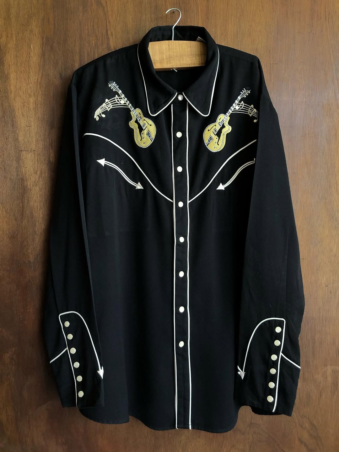 Black Guitar Embroidery Western Shirt
