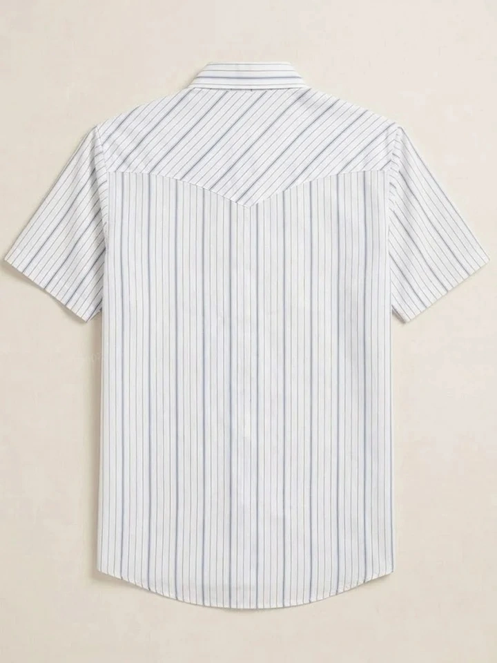 Blue & White Pinstripe Western Yoke Short Sleeve Shirt