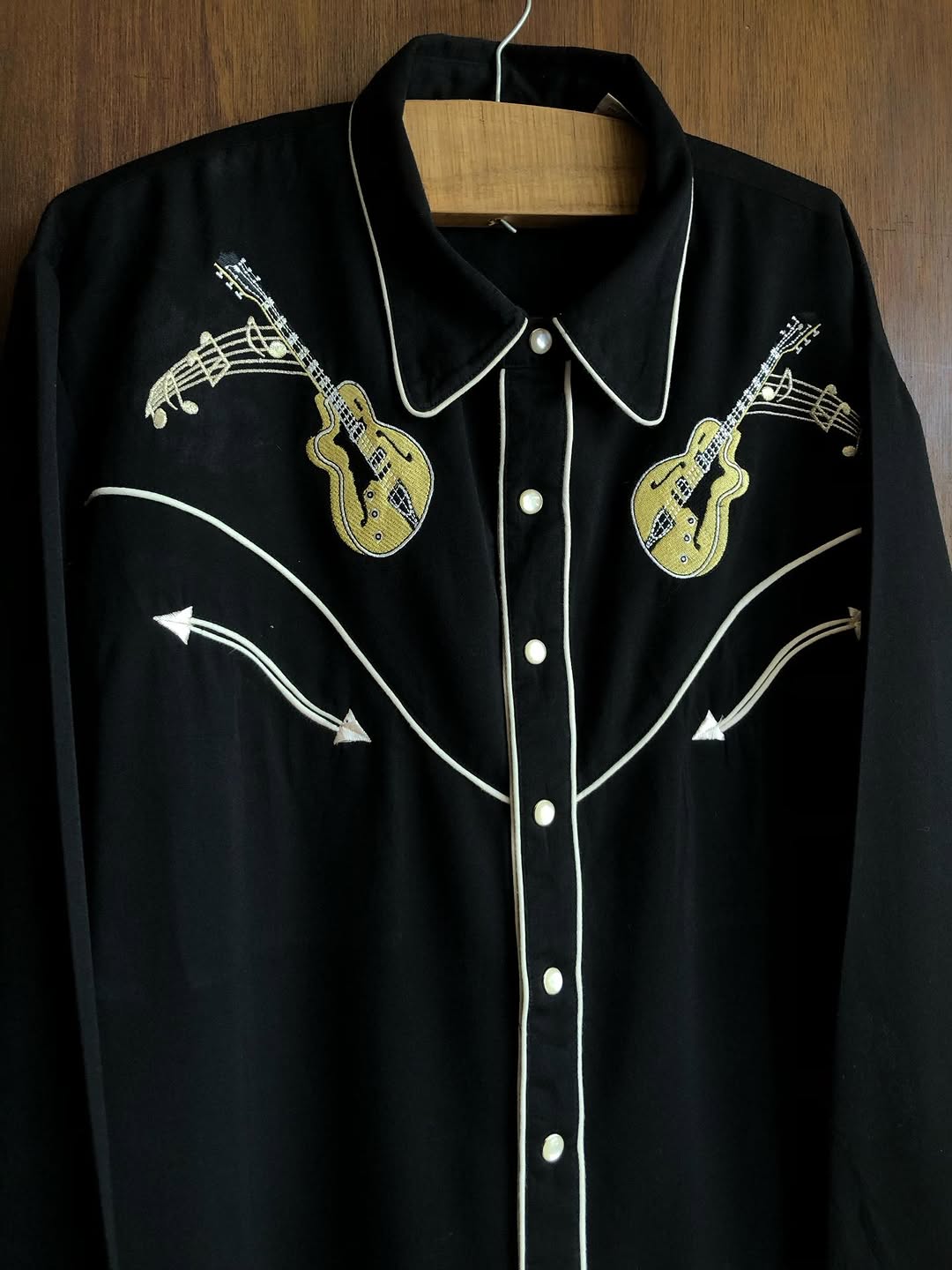 Black Guitar Embroidery Western Shirt