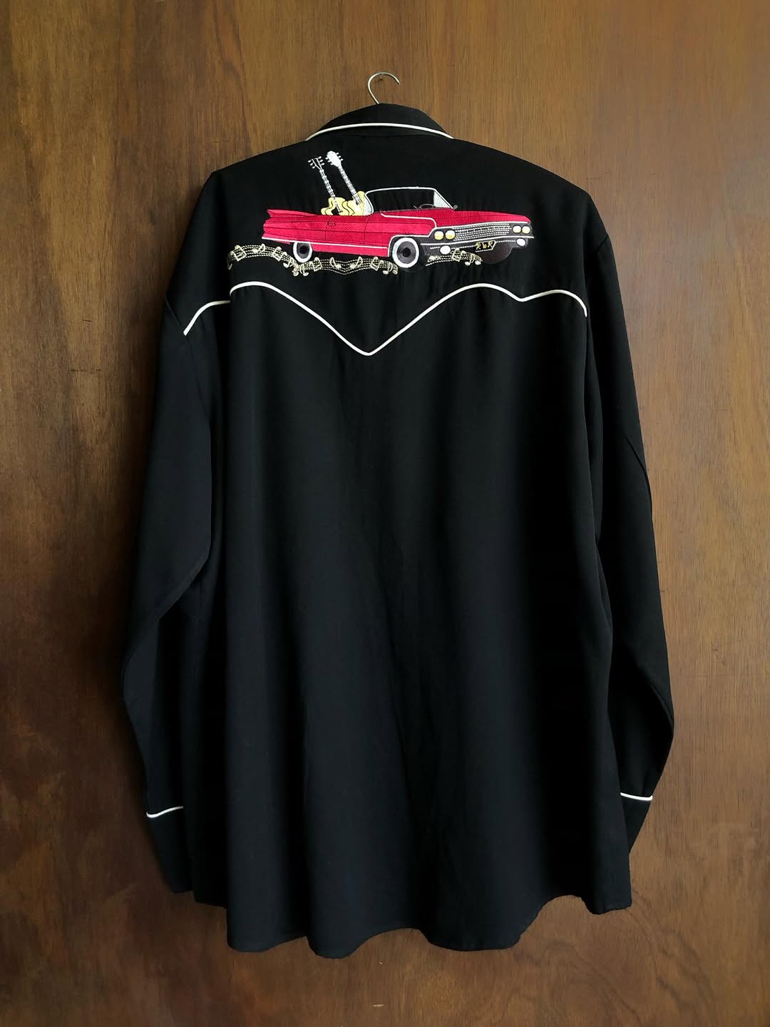Black Guitar Embroidery Western Shirt