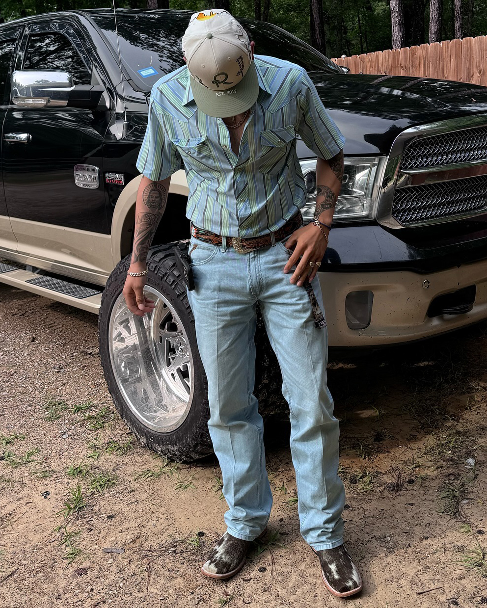 Men's Casual Retro Blue Green Striped Short Sleeve Shirt