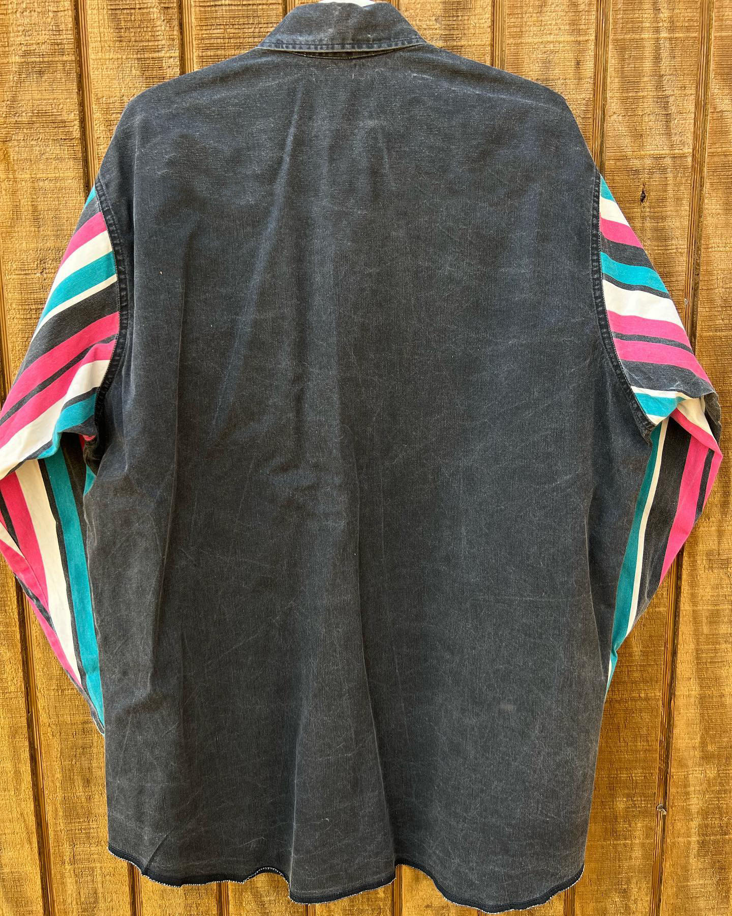 Men's Retro Casual Black Blue Stripe Print Long Sleeve Shirt