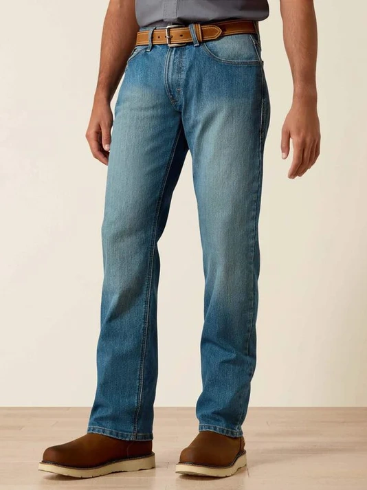 Men’s Classic Straight Leg Medium Wash Western Cowboy Denim Jeans