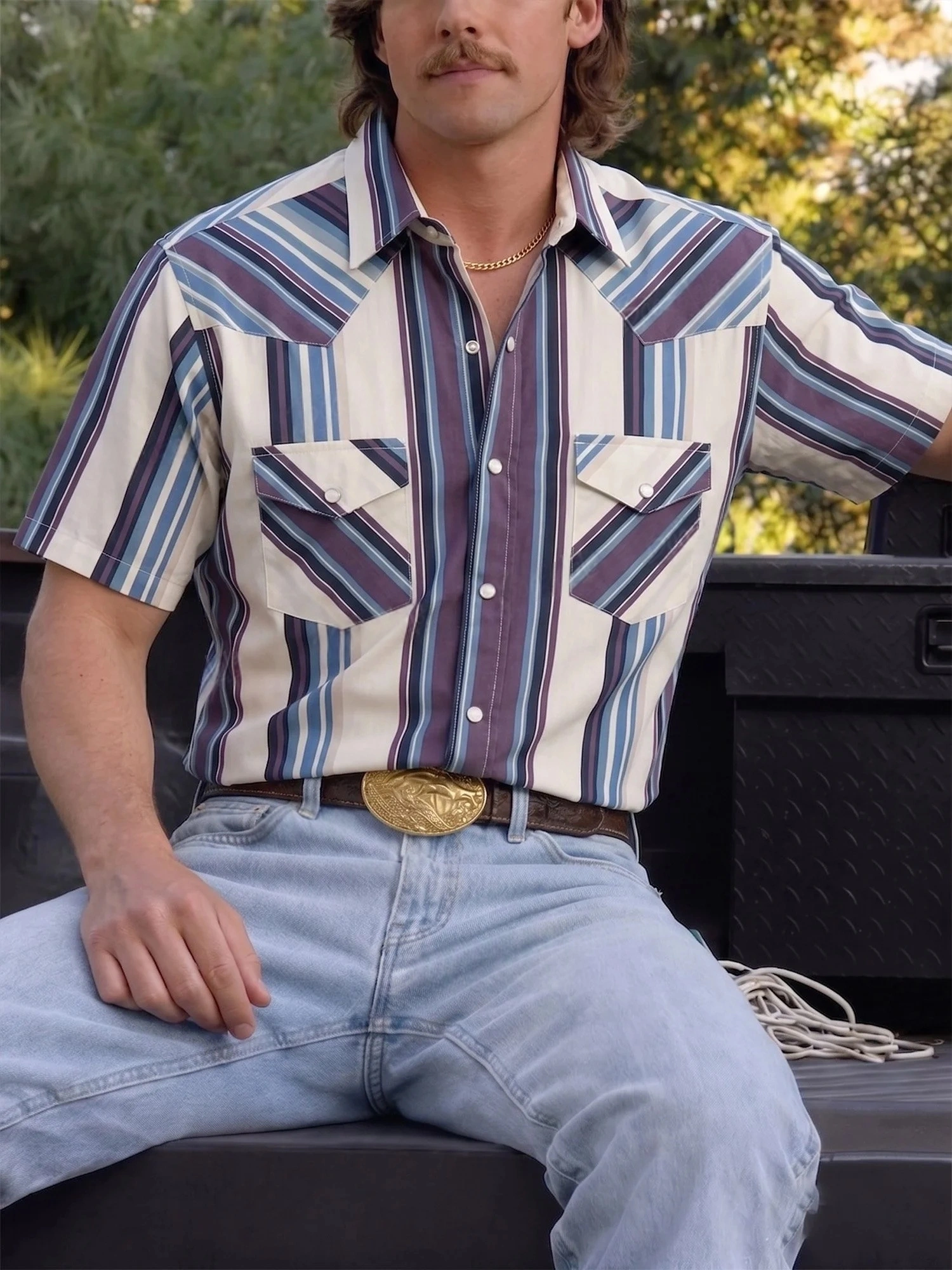 Men'S Western Casual Striped Shirt