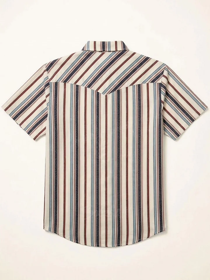 Men'S Western-Style Casual Blue And White Striped Shirt