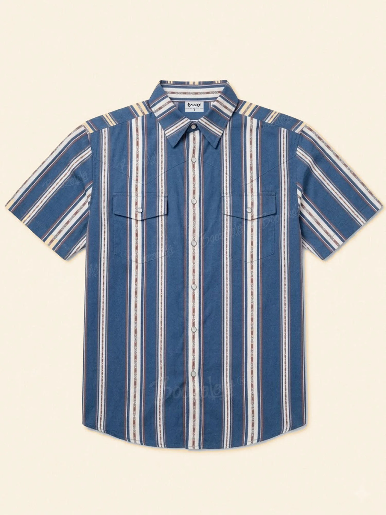 Men'S Western-Style Casual Blue And White Striped Shirt