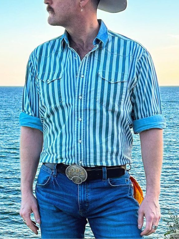Men's Western Vintage Striped Long Sleeve Shirt