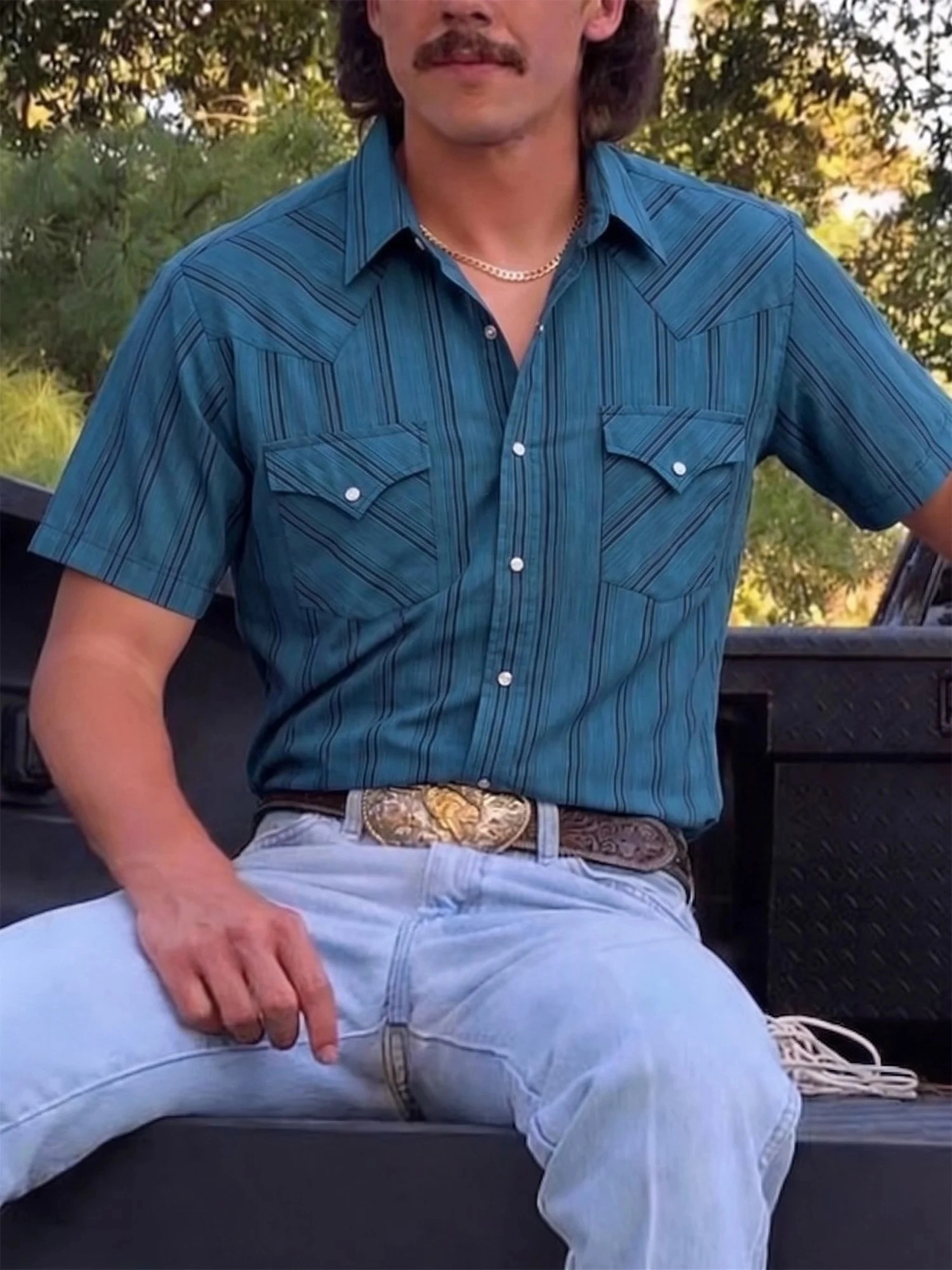 Men'S Western Casual Striped Shirt