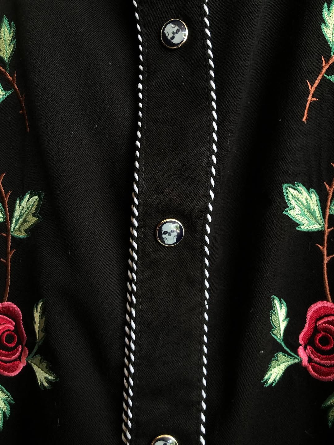 Black Skull Rose Embroidery Western Shirt