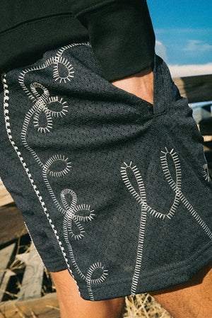 Contrast-stitched mesh shorts