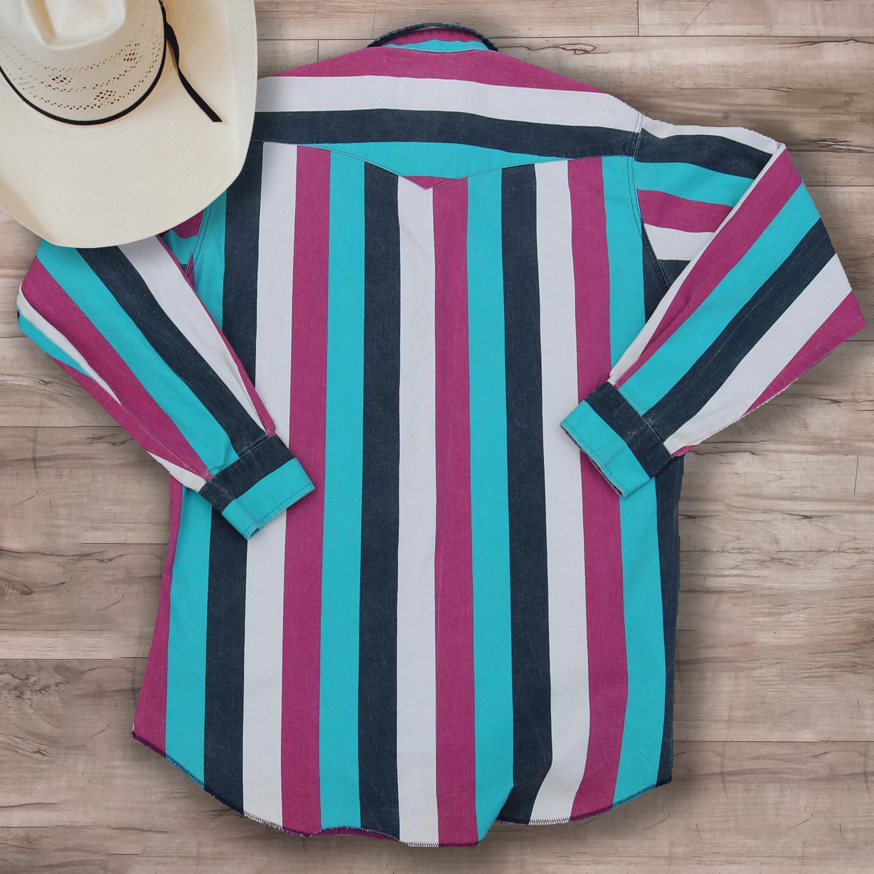 Men's casual pink blue striped shirt