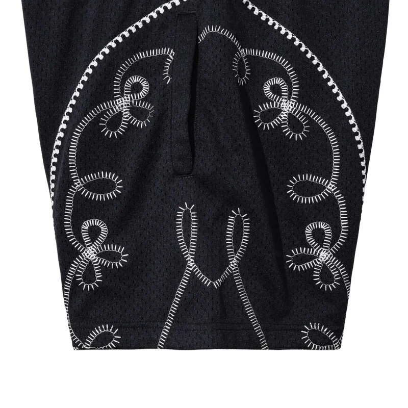 Contrast-stitched mesh shorts