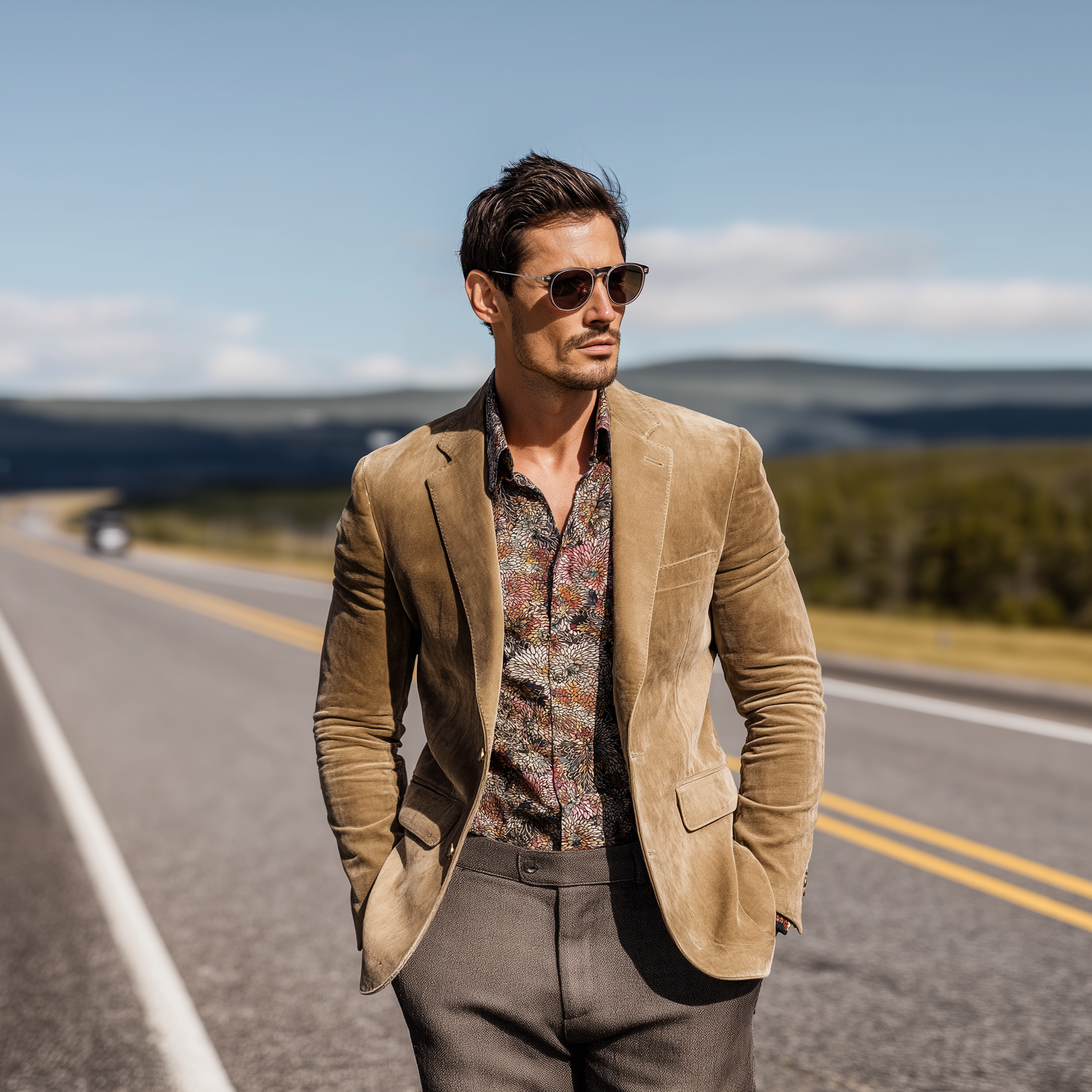 Men's Classic Casual Western Cowboy Style Suede Slim Fit Single-breasted Blazer MTA3119G3K