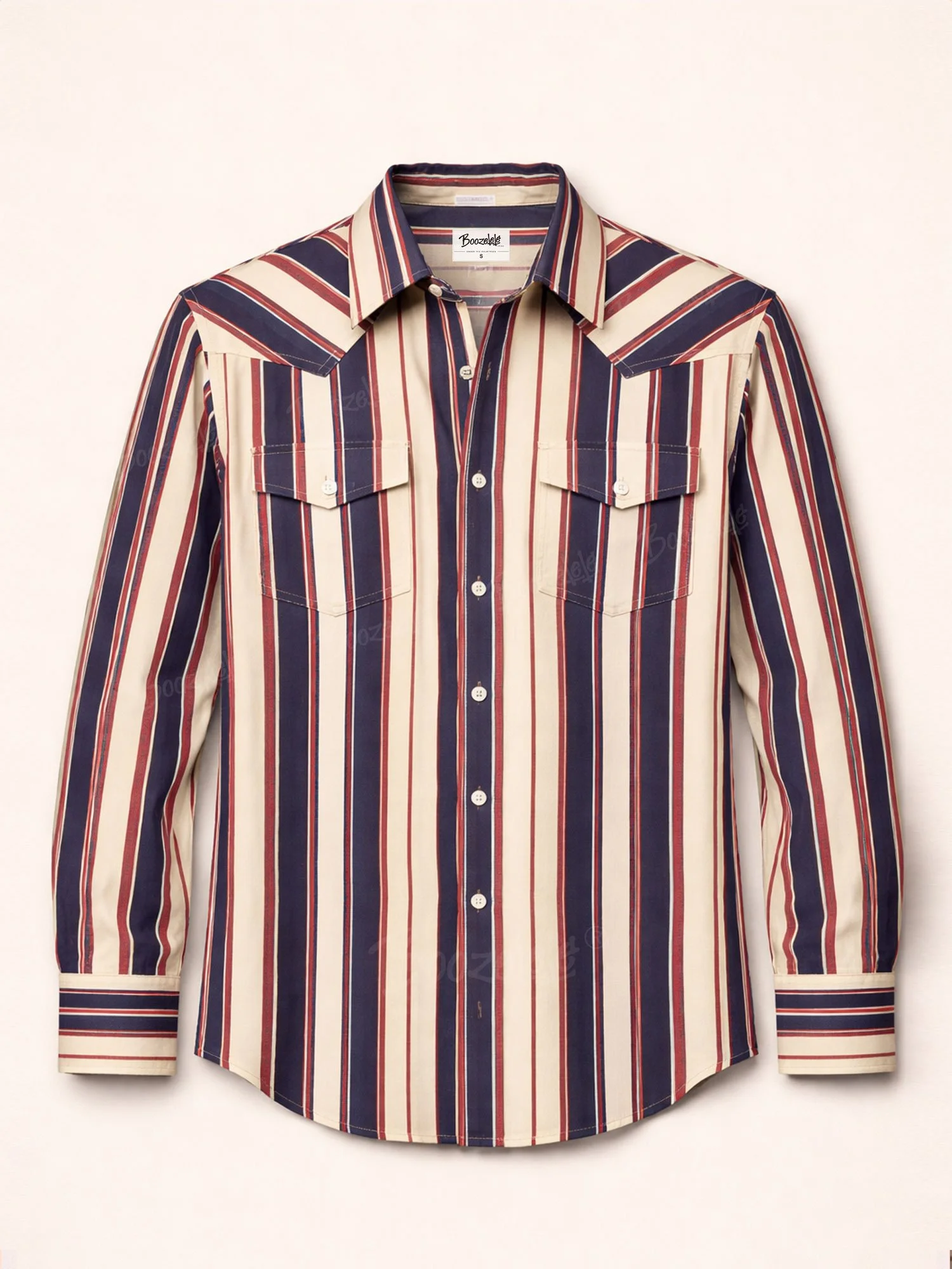 Men's Striped Western Shirt, Long Sleeve Button Down Cowboy Shirt for Rodeo