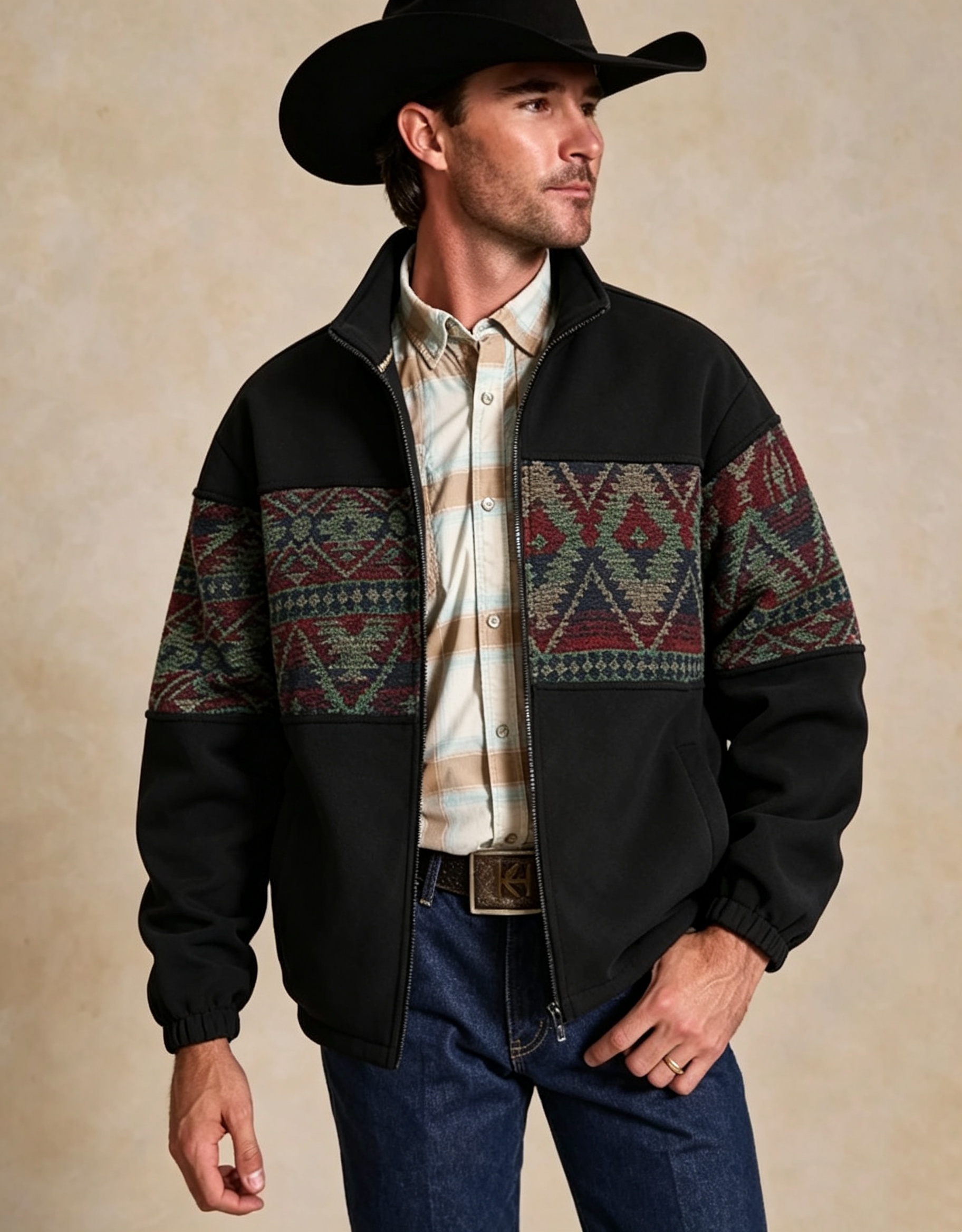 Men's Fleece Jacket with Ethnic Pattern