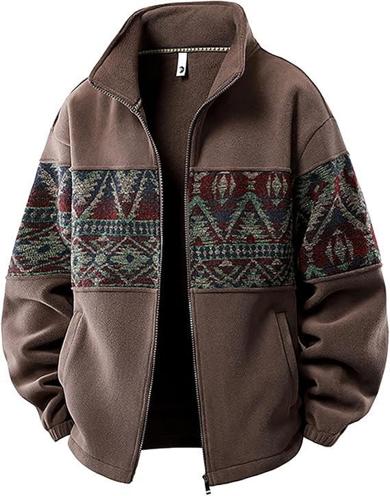Men's Fleece Jacket with Ethnic Pattern