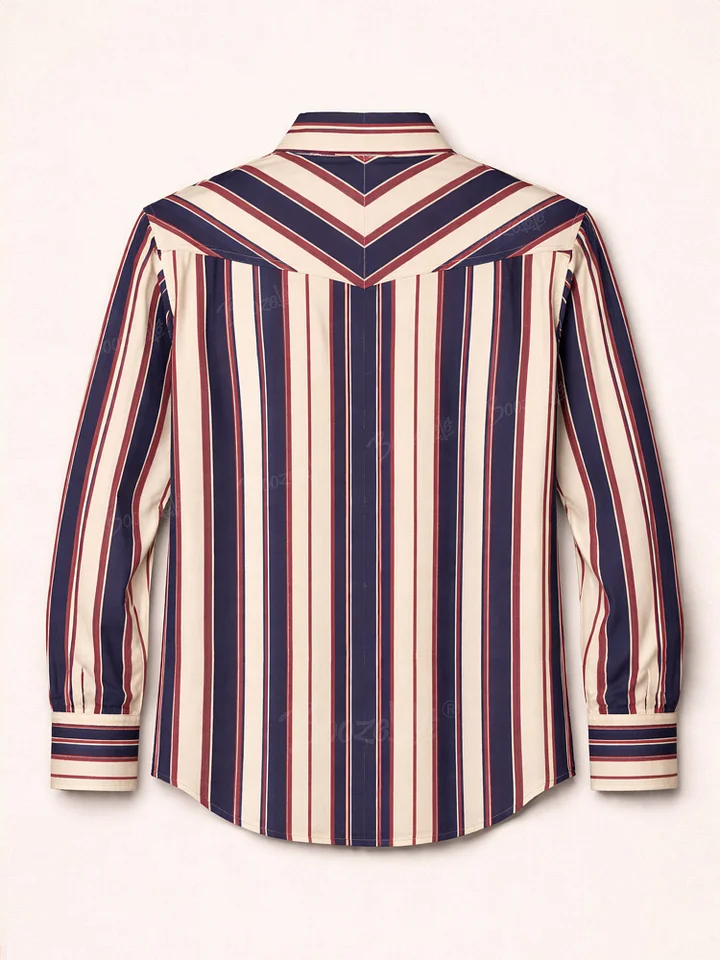 Men's Striped Western Shirt, Long Sleeve Button Down Cowboy Shirt for Rodeo