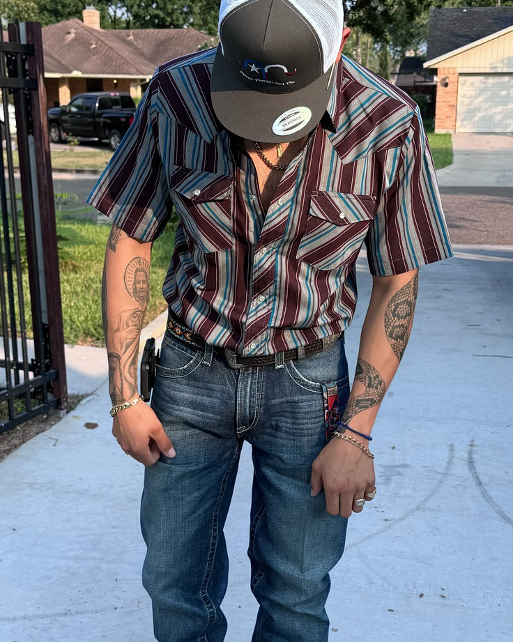 Men's Casual Retro Brown Striped Short Sleeve Shirt