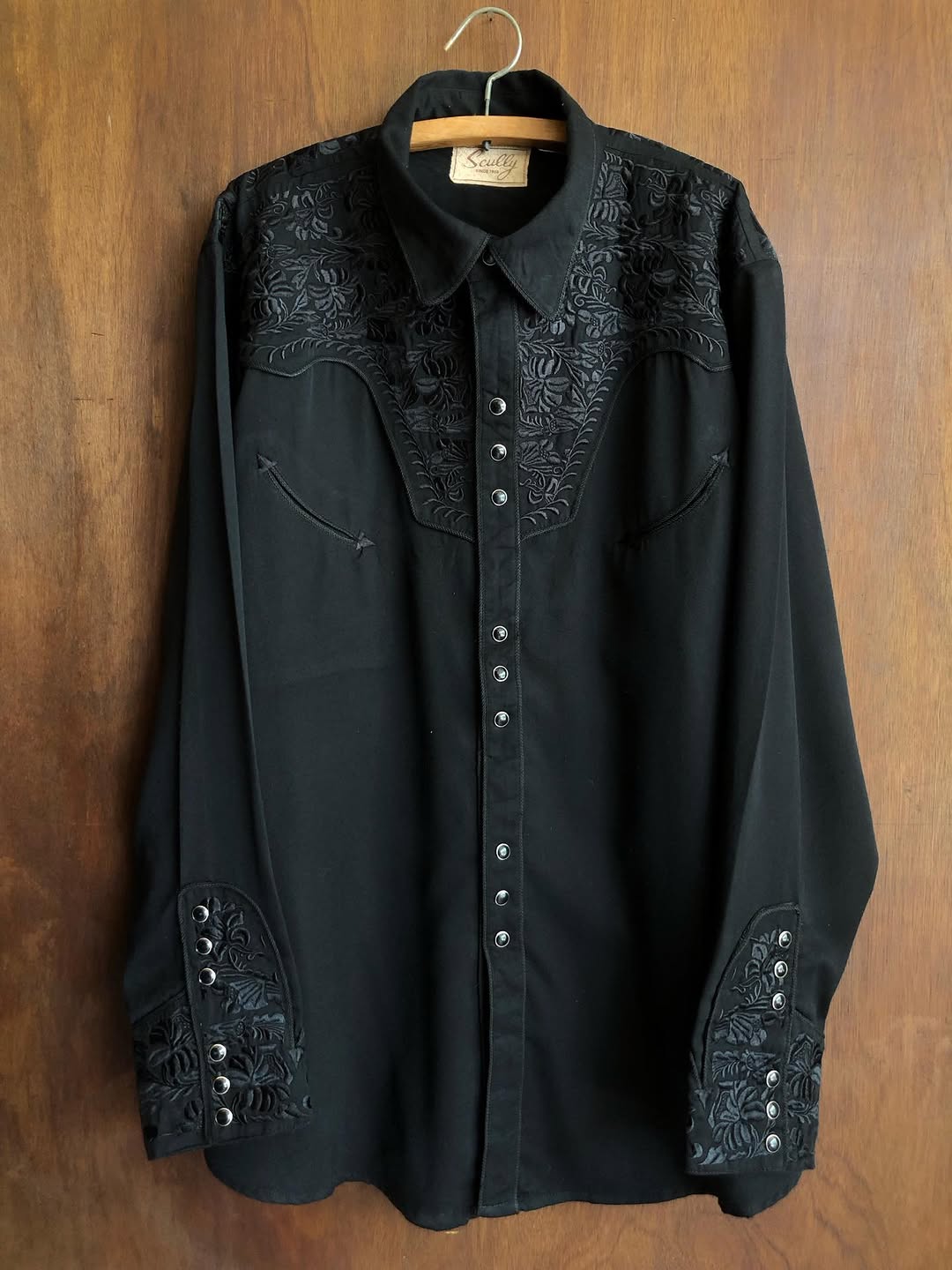 Black Monochrome Floral Western Shirt