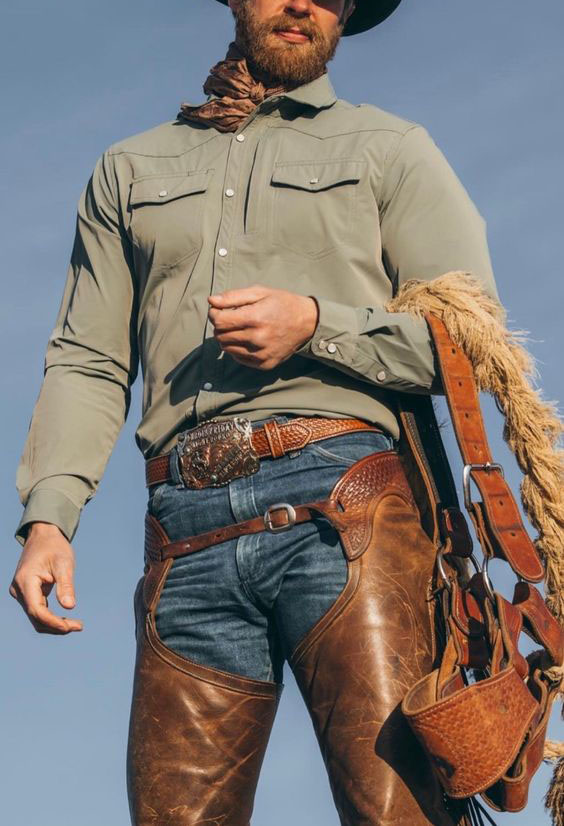 Men's Retro Western Light Green Casual Lapel Long Sleeve Shirt