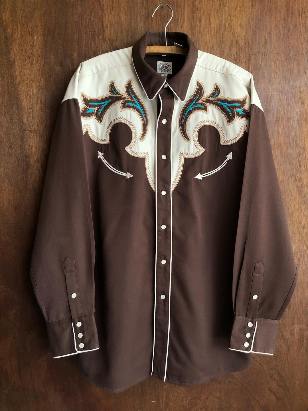Two-Tone Brown Western Shirt with Turquoise Embroidery