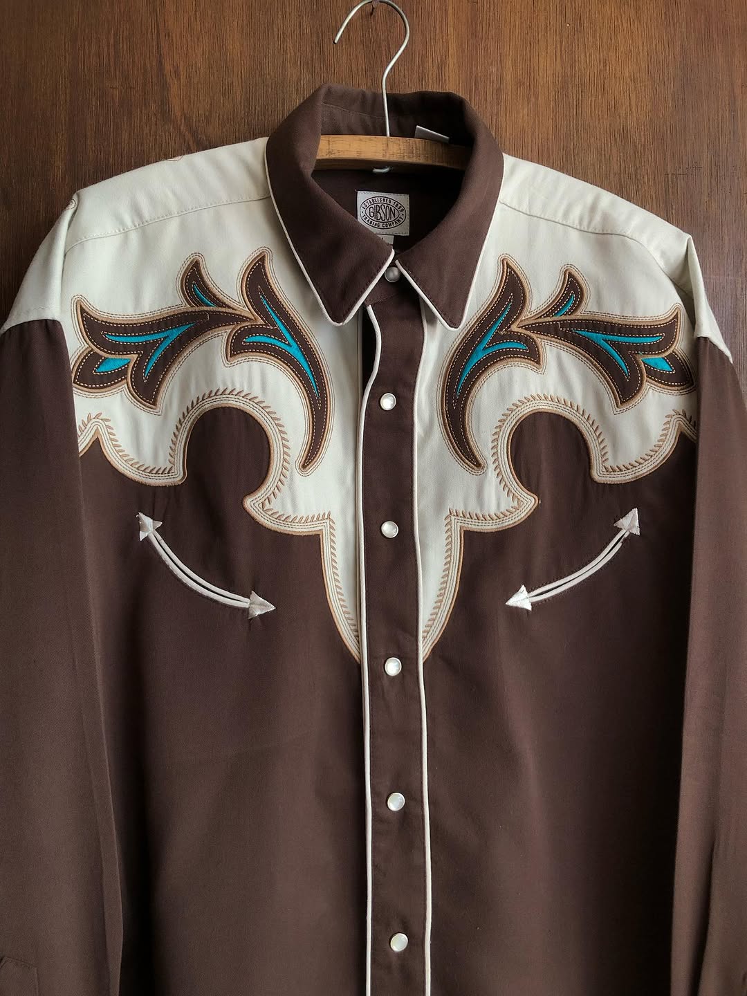 Two-Tone Brown Western Shirt with Turquoise Embroidery
