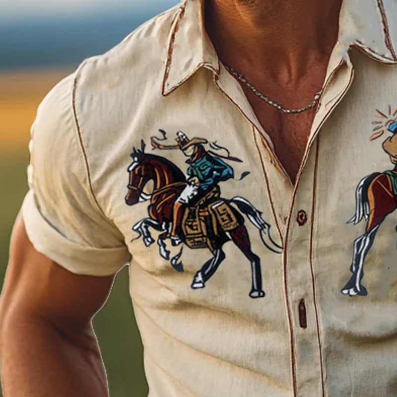 Men's Western Denim Casual Vintage Short-Sleeve Shirt MTA1125D9X