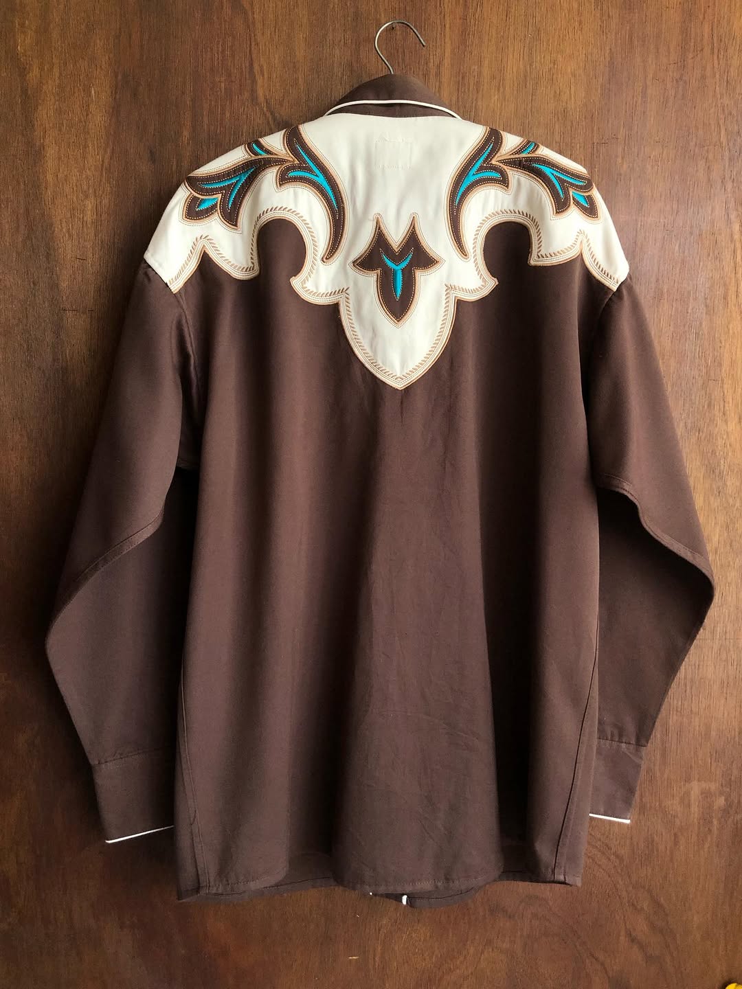 Two-Tone Brown Western Shirt with Turquoise Embroidery