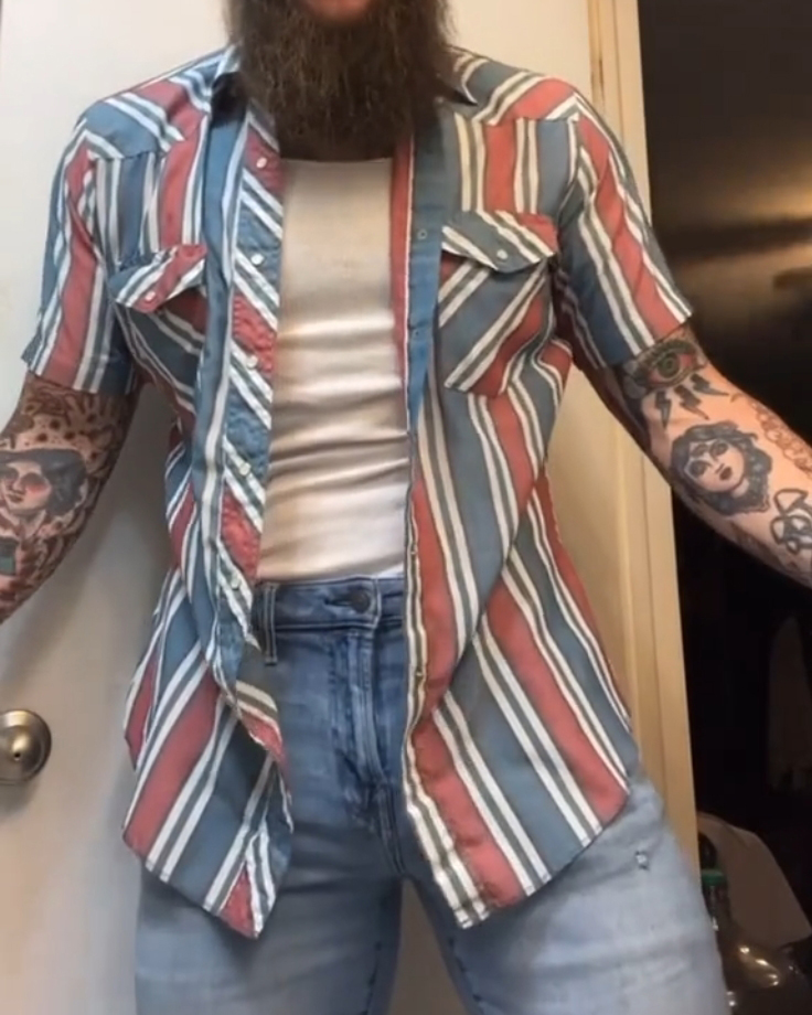 Men's Casual Retro Blue Striped Short Sleeve Shirt