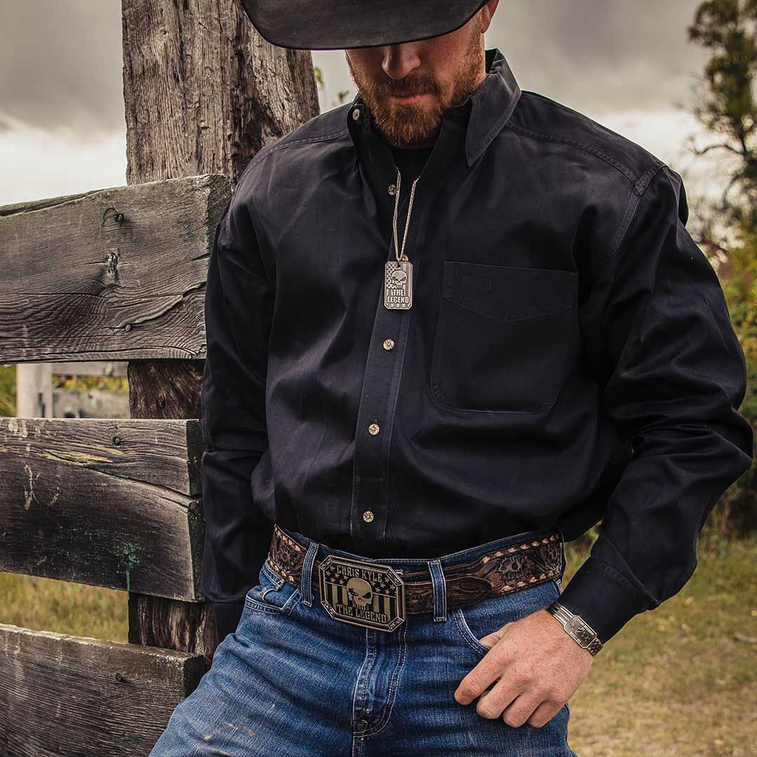 Men's Black Western Casual Vintage Lapel Long Sleeve Shirt