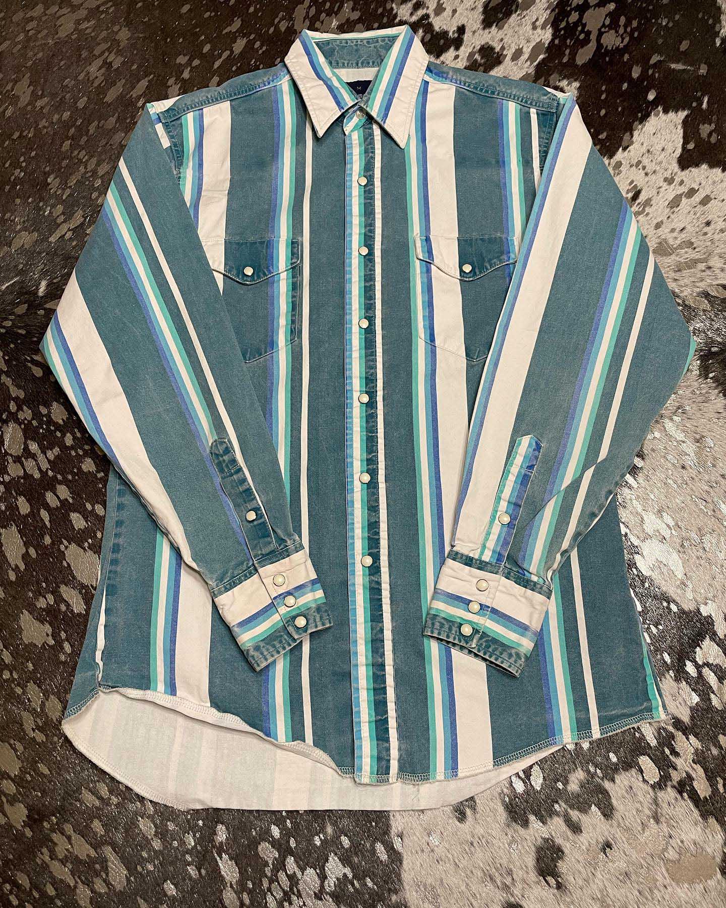 Men's Casual Vintage Green Striped Long Sleeve Shirt