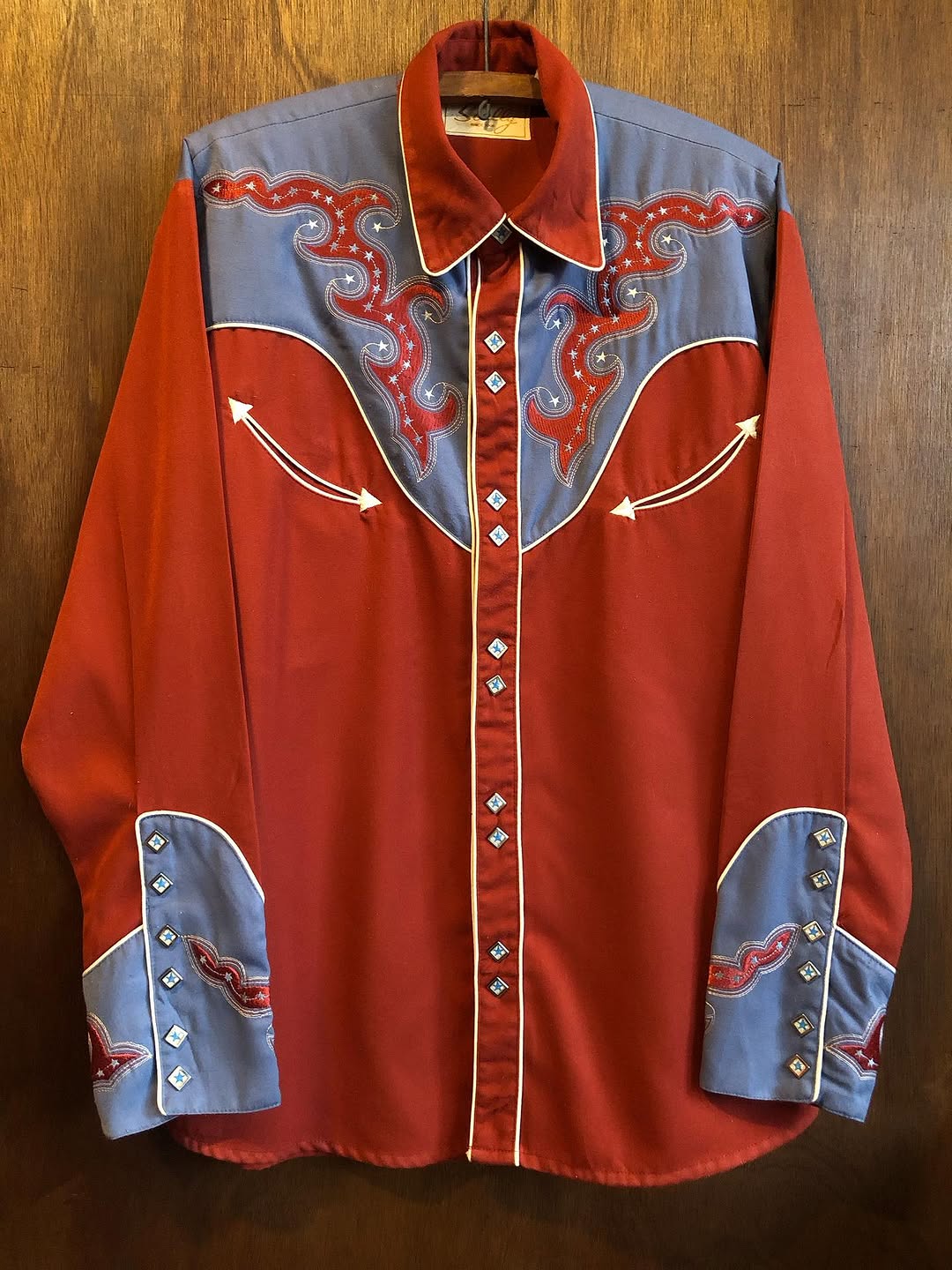 Red & Blue Star-Embroidered Western Shirt