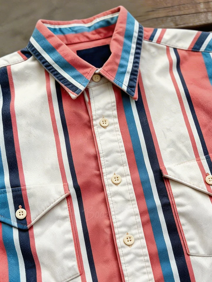 Men's Western Casual Pink Striped Shirt