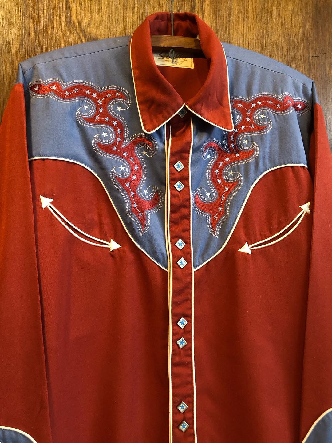 Red & Blue Star-Embroidered Western Shirt