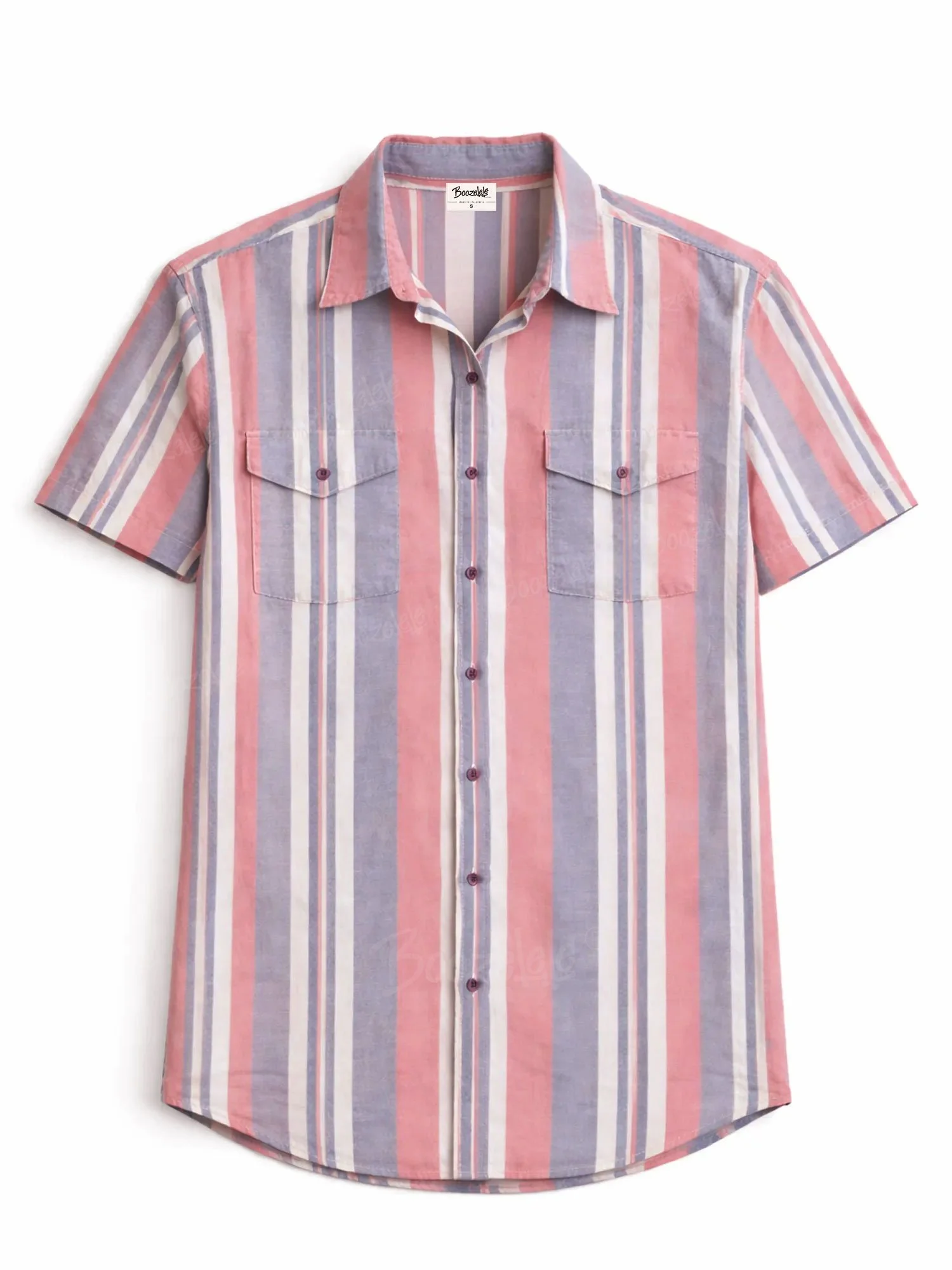 Men'S Western-Style Casual Pink And Blue Striped Shirt