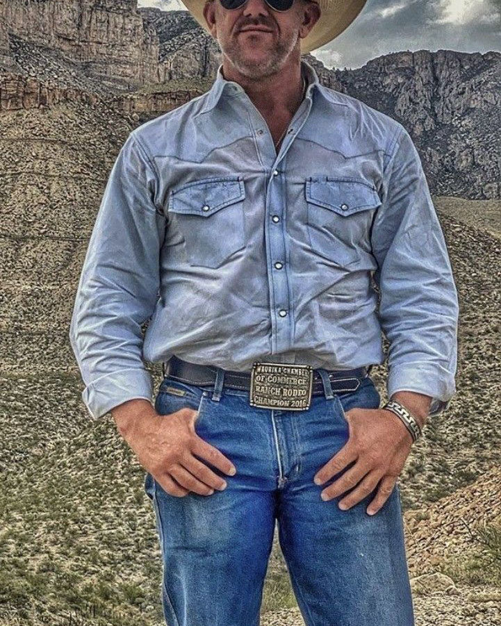 Men's Vintage Blue Western Casual Lapel Long Sleeve Shirt