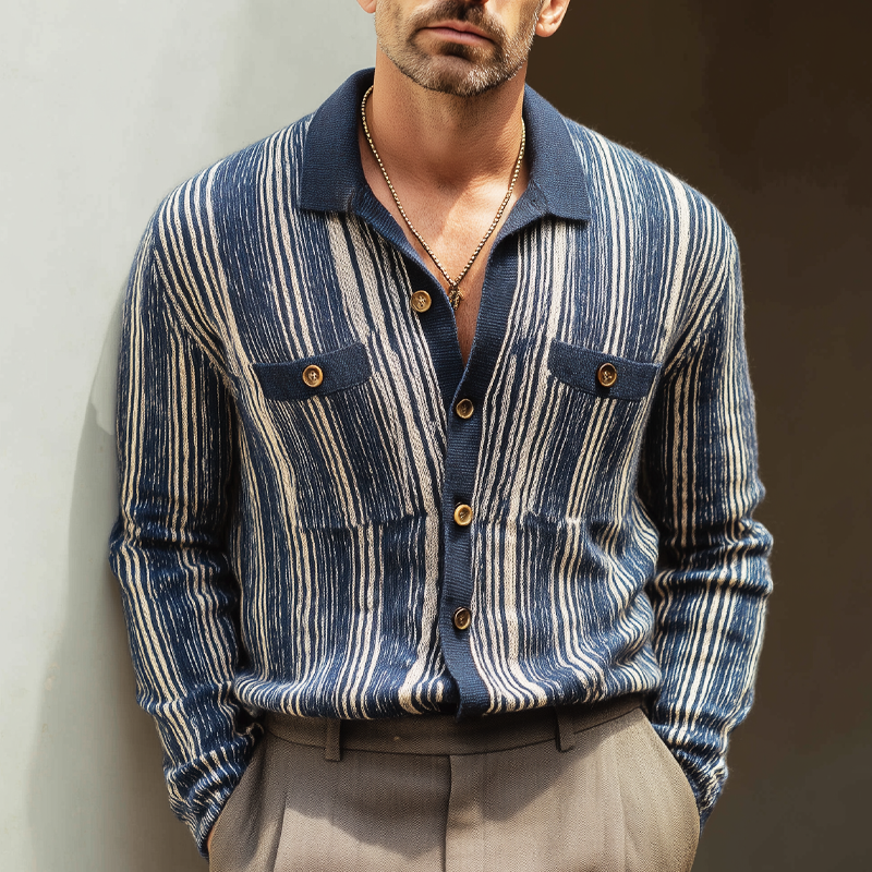 Men's Classic Colorblock Vertical Striped Knit Cardigan MTA0285H6U