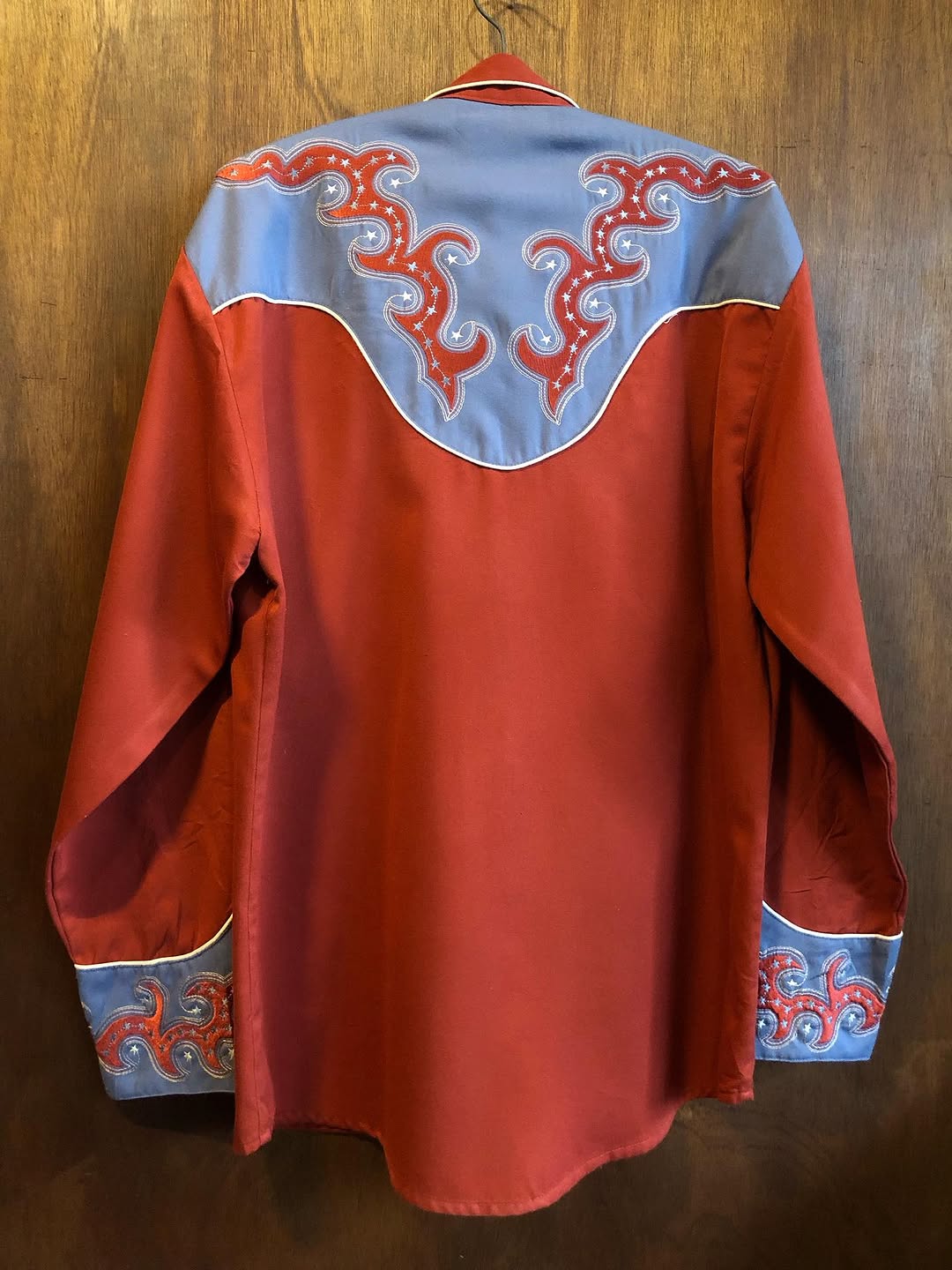Red & Blue Star-Embroidered Western Shirt