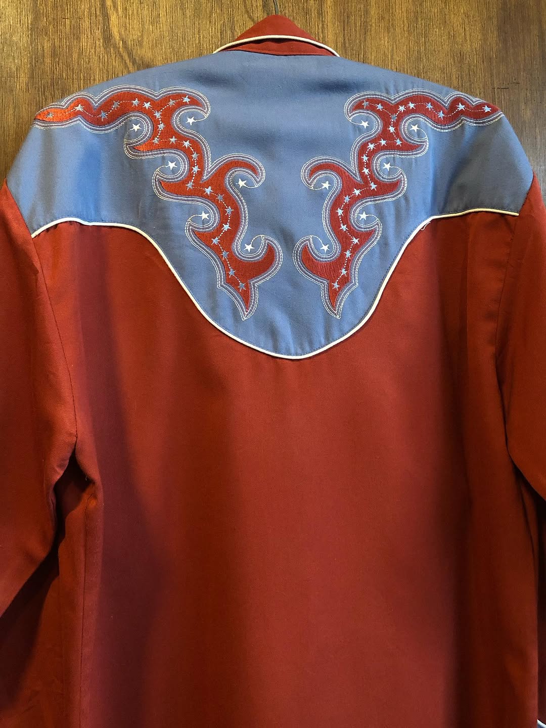 Red & Blue Star-Embroidered Western Shirt