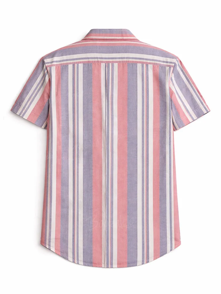 Men'S Western-Style Casual Pink And Blue Striped Shirt